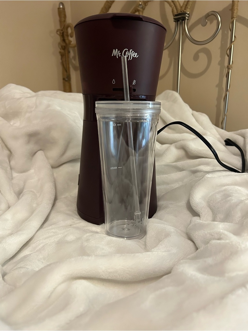 Mr. Coffee Single-Serve Iced Coffee Maker with Clear Travel Tumbler - Burgundy